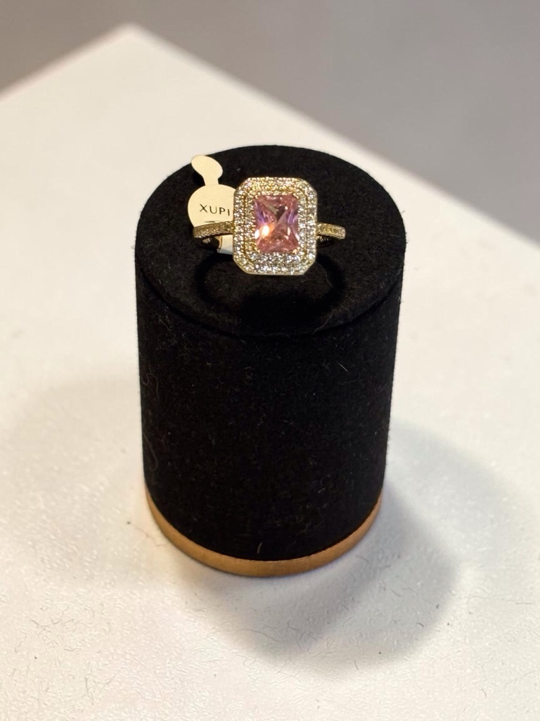 14k Gold Plated Ring With Pink Square Center Stone Size7